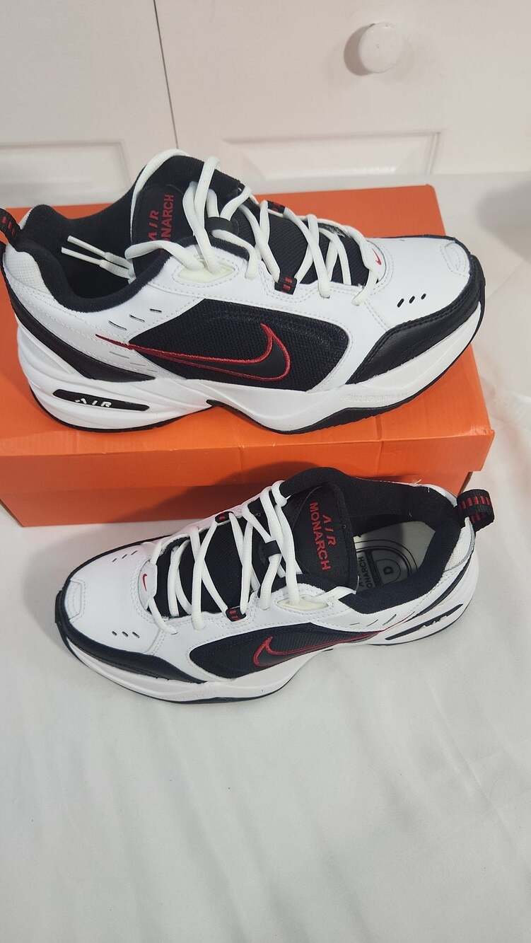 Nike Air Monarch IV White Black Varsity Red Size 8 US Men's Shoes 415445-101